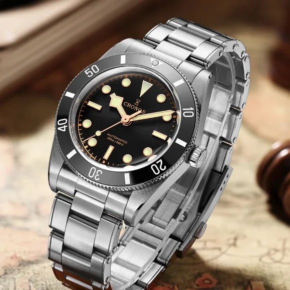 CRONOS Men Automatic Watch 37mm Mechanical Wristwatch Sapphire Diver 20ATM Waterproof BGW-9 Luminous PT5000 SW200 Mov.