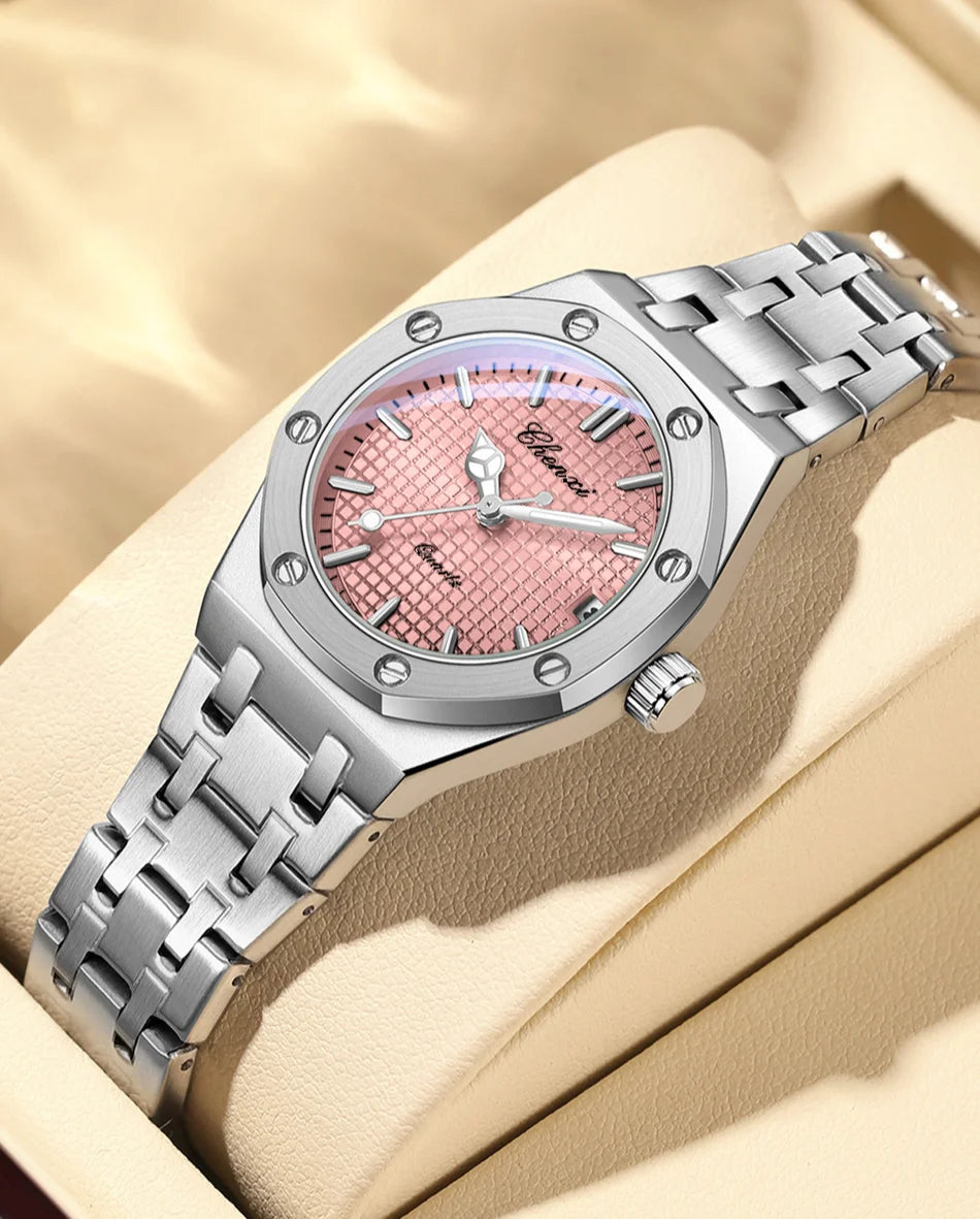 Luxury Women Watches Silver Steel Simple Casual Business Dress Watches for Women Top Brand Waterproof 3bar Calendar Gift Clock