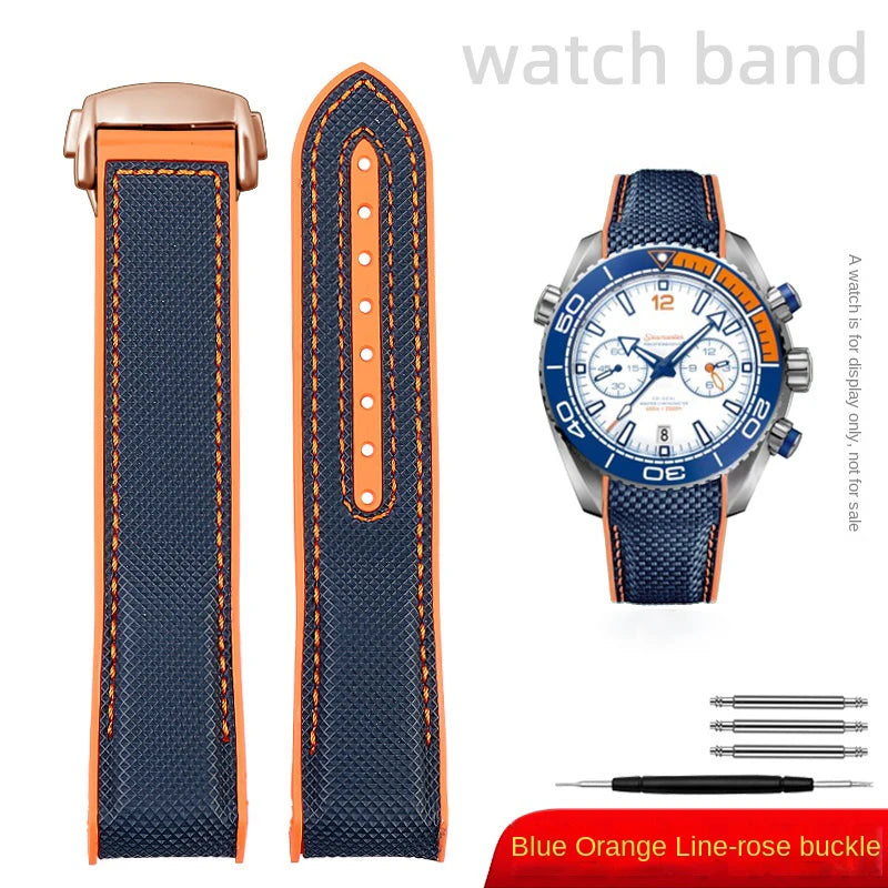 For Omega Planet Ocean 600 nylon strap 22mm AT150/007 quarter orange Seamaster 300 rubber strap curved waterproof men's bracelet