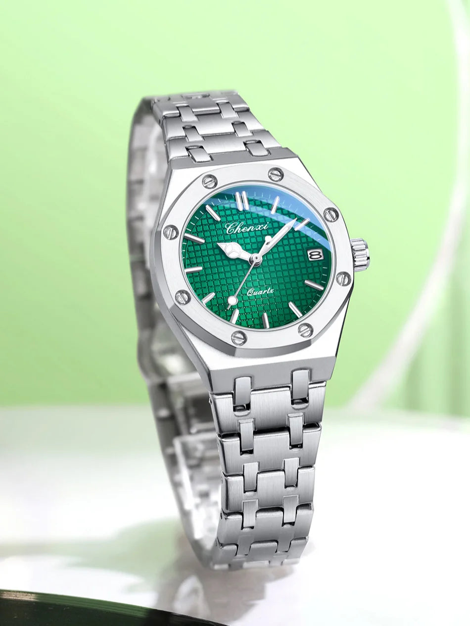 Luxury Women Watches Silver Steel Simple Casual Business Dress Watches for Women Top Brand Waterproof 3bar Calendar Gift Clock
