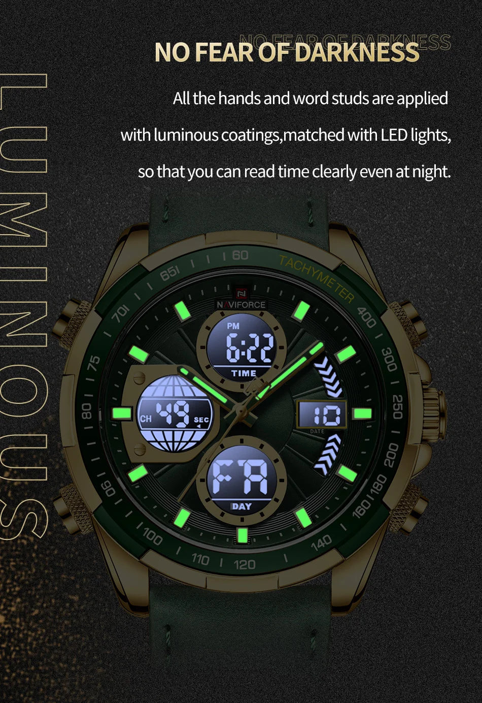 NAVIFORCE New Fashion Multifunctional Men Watches Top Brand Genuine Leather Waterproof Digital Analog Quartz Luminous Male Clock