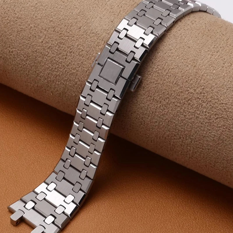 Solid Stainless Steel Watch Band For AP 15400 Audemars Piguet Royal Oak GA2100 2110 Strap Men 26mm Silver Waterproof Bracelet