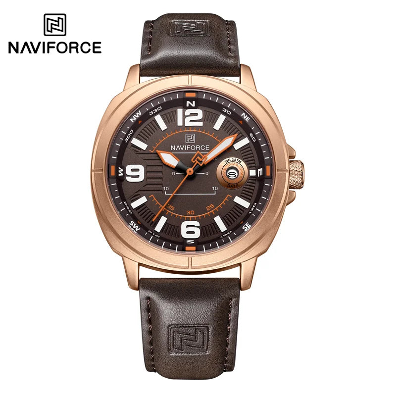 NAVIFORCE Men Quartz Watch 3ATM Waterproof Shockproof Genuine Leather Casual New Style Fashionable Daily Business Wrist Watch