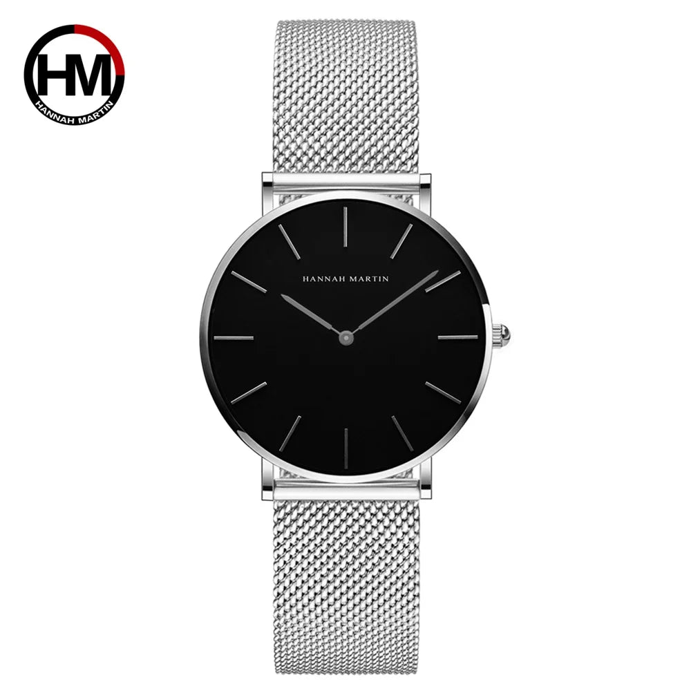 Hannah Martin New 2021 Top Brand Luxury Japan Quartz Wristwatch Stainless Steel Rose Gold Waterproof Watch for Women reloj mujer