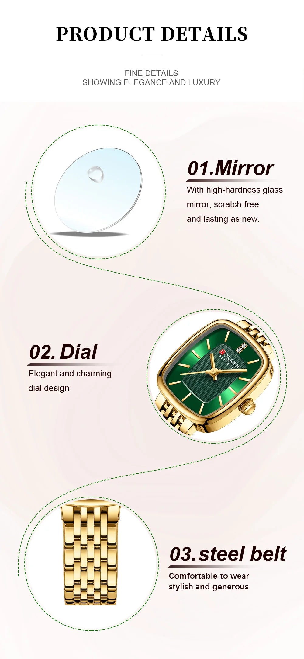 CURREN 9093 Fashion Quartz Women Watch Elegant Square Dial Gold Stainless Steel Strap Waterproof Leisure Ladies Business Watches