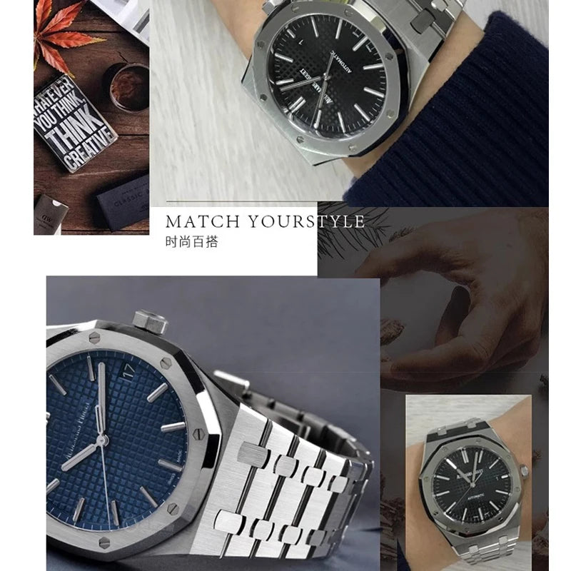 Solid Stainless Steel Watch Band For AP 15400 Audemars Piguet Royal Oak GA2100 2110 Strap Men 26mm Silver Waterproof Bracelet