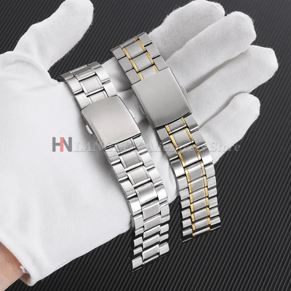Stainless Steel Watchband 12mm 14mm 16mm 18mm 20mm 22mm 24mm Metal Watch Strap Lock Buckle Adjustable Wrist Bracelet Replacement