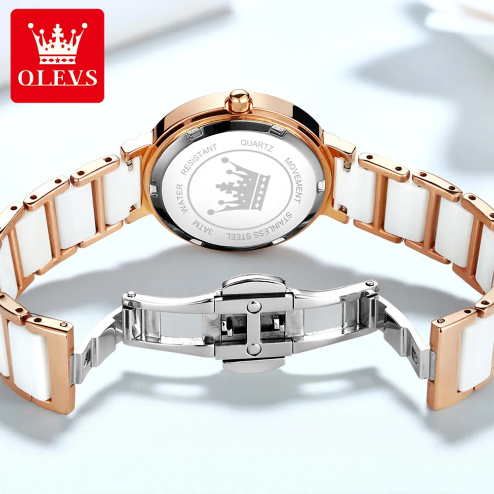 OLEVS Fashion Women Watches Relogio Feminino Luxury Rose Gold Watches Ladies Quartz Wrist Watch Ceramic Strap Clock Reloj Mujer