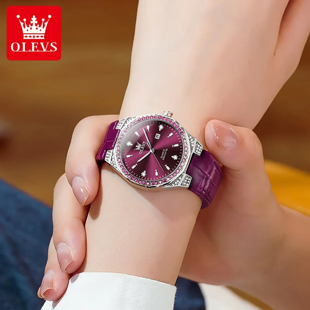 OLEVS Original Women's Watches Diamond Lap Fashion Leather Strap Waterproof Luminous Ladies Wristwatch Quartz Watch for Ladies'