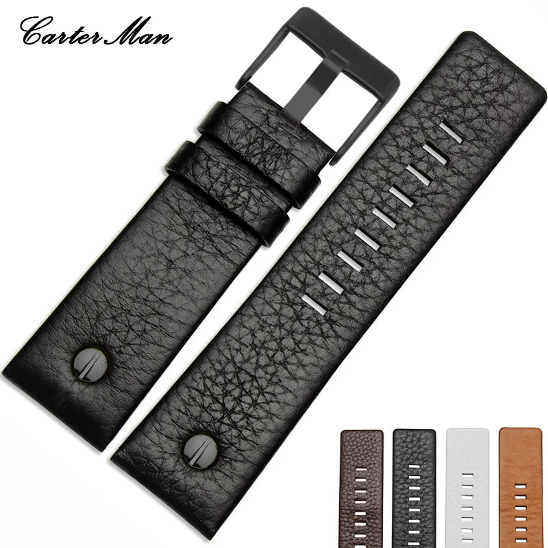For Diesel Watch Strap Leather Wrist Watch Belt DZ7314 DZ7256 Watchbands 24MM 26MM 28MM 30MM With Rivets Lichee Pattern Bracelet