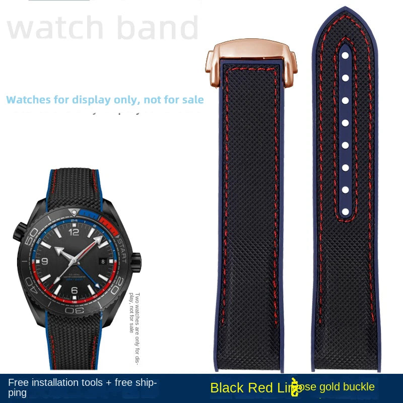 For Omega Planet Ocean 600 nylon strap 22mm AT150/007 quarter orange Seamaster 300 rubber strap curved waterproof men's bracelet