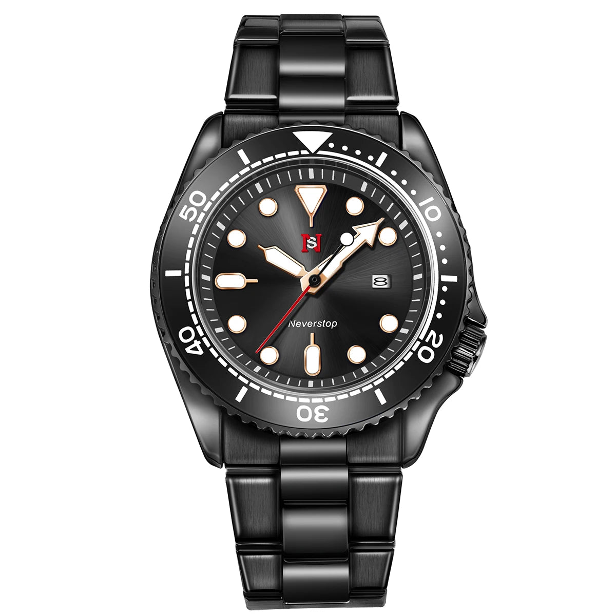 NS Mens Sports Watch | Multi-Color High-Contrast Dial and Markers Ceramic Bezel Stainless Steel Band Versatile Style