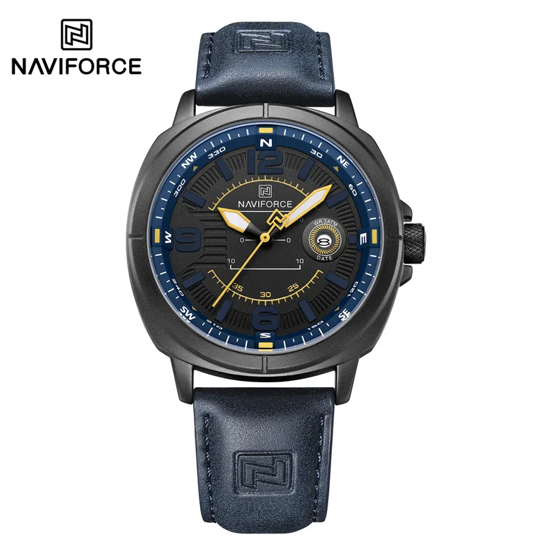 NAVIFORCE Men Quartz Watch 3ATM Waterproof Shockproof Genuine Leather Casual New Style Fashionable Daily Business Wrist Watch