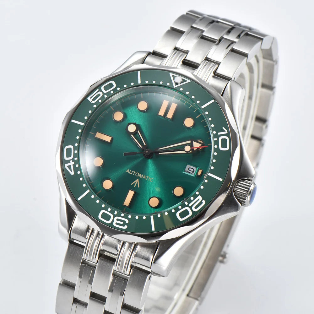 Parnsrpe 2026 New Miyota 8215 Automatic Dive Watch for Men Luxury Sport Green Dial Luminous Hardlex Date Waterproof Bus