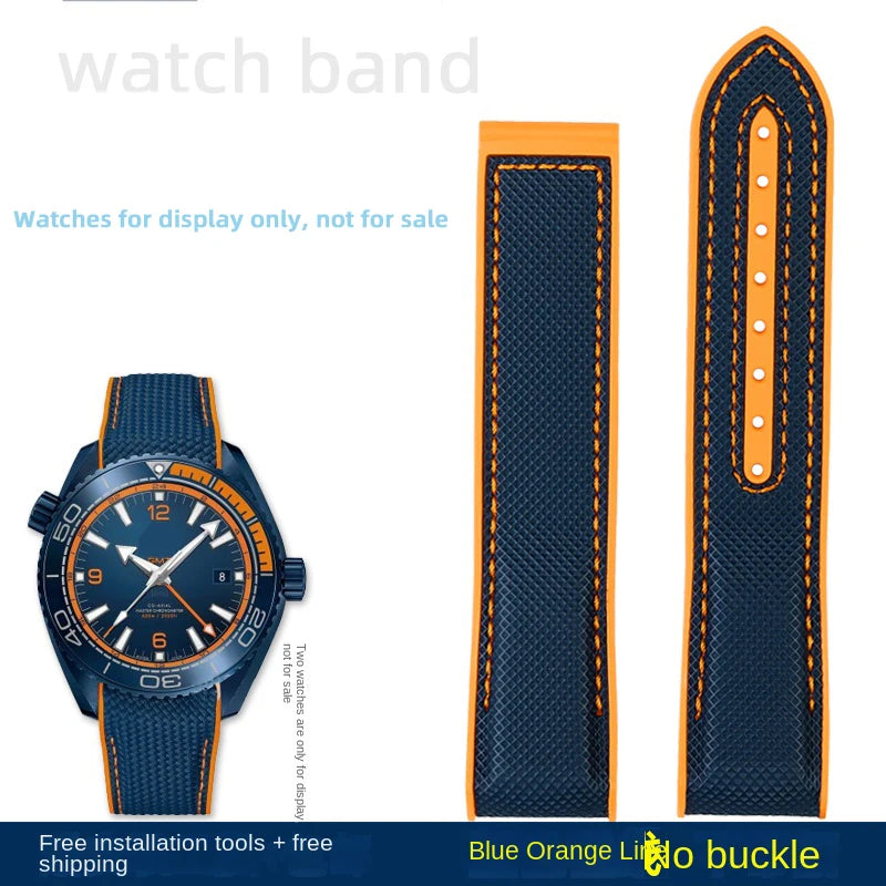 For Omega Planet Ocean 600 nylon strap 22mm AT150/007 quarter orange Seamaster 300 rubber strap curved waterproof men's bracelet