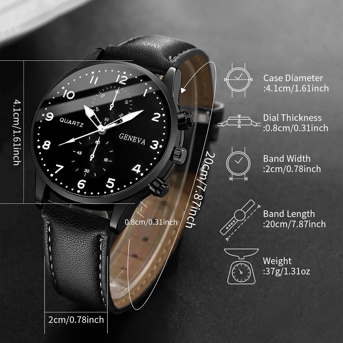 5PCS/Set Men's Watch Fashion Arabic Dial Analog Quartz Watches Vintage Leather Bracelets Set（Without Box）