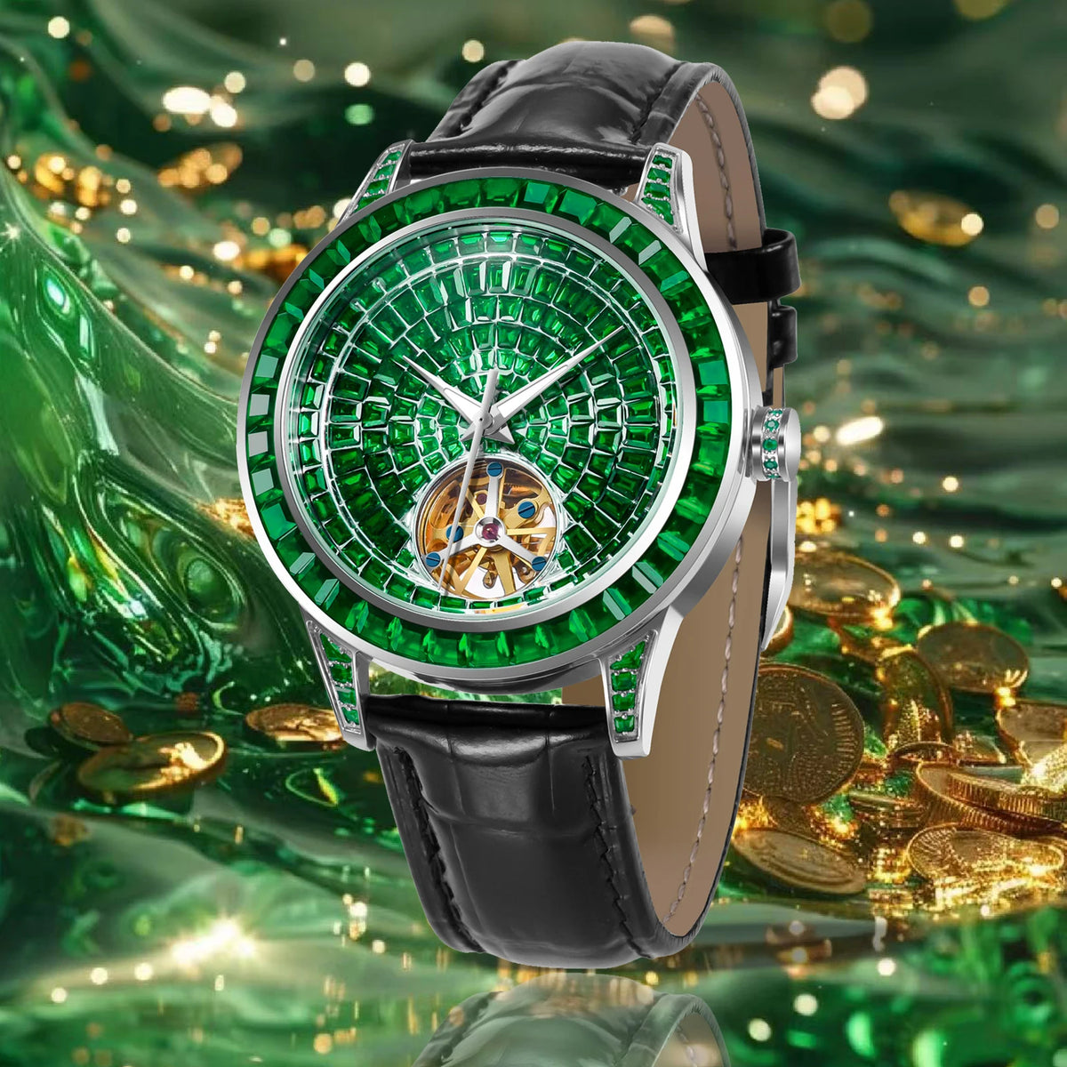 PINDU Brand Design New 43MM Mechanical Watch Men Diamond Dial Stainless Steel Waterproof TOP-Luxury Automatic Mechanical Watch