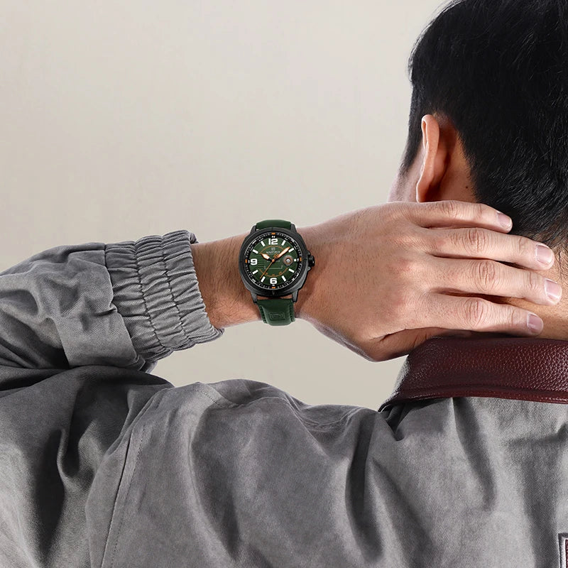 NAVIFORCE Men Quartz Watch 3ATM Waterproof Shockproof Genuine Leather Casual New Style Fashionable Daily Business Wrist Watch