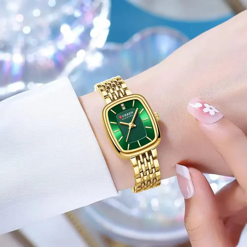 CURREN 9093 Fashion Quartz Women Watch Elegant Square Dial Gold Stainless Steel Strap Waterproof Leisure Ladies Business Watches