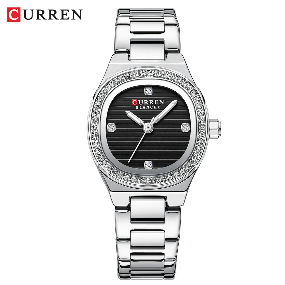 CURREN Fashion Casual Quartz Wristwatches for Women Simple Dress Watch Ladies Stainless Steel Bracelet with Luminous Hands