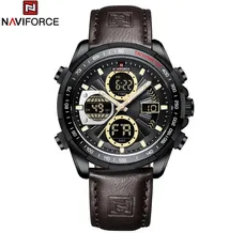 NAVIFORCE New Fashion Multifunctional Men Watches Top Brand Genuine Leather Waterproof Digital Analog Quartz Luminous Male Clock