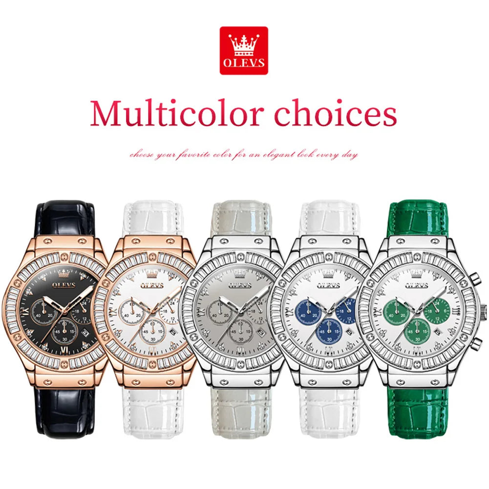 OLEVS Analog Quartz Watch for Women Leather Strap Waterproof Luxury Elegant Ladies' Watches Business Luxury Ladies Wristwatch