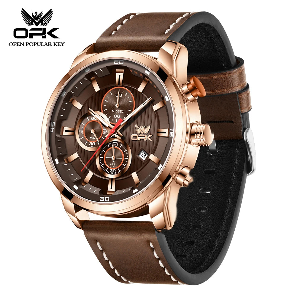 OPK 6083 Classic Quartz Watch for Men Waterproof Sport Men's Watches Fashion Leather Strap Luminous Business Male Wristwatches