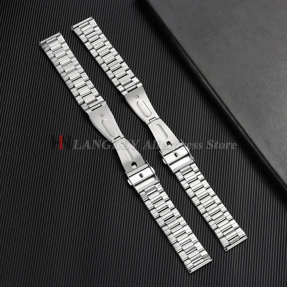 Stainless Steel Watchband 12mm 14mm 16mm 18mm 20mm 22mm 24mm Metal Watch Strap Lock Buckle Adjustable Wrist Bracelet Replacement