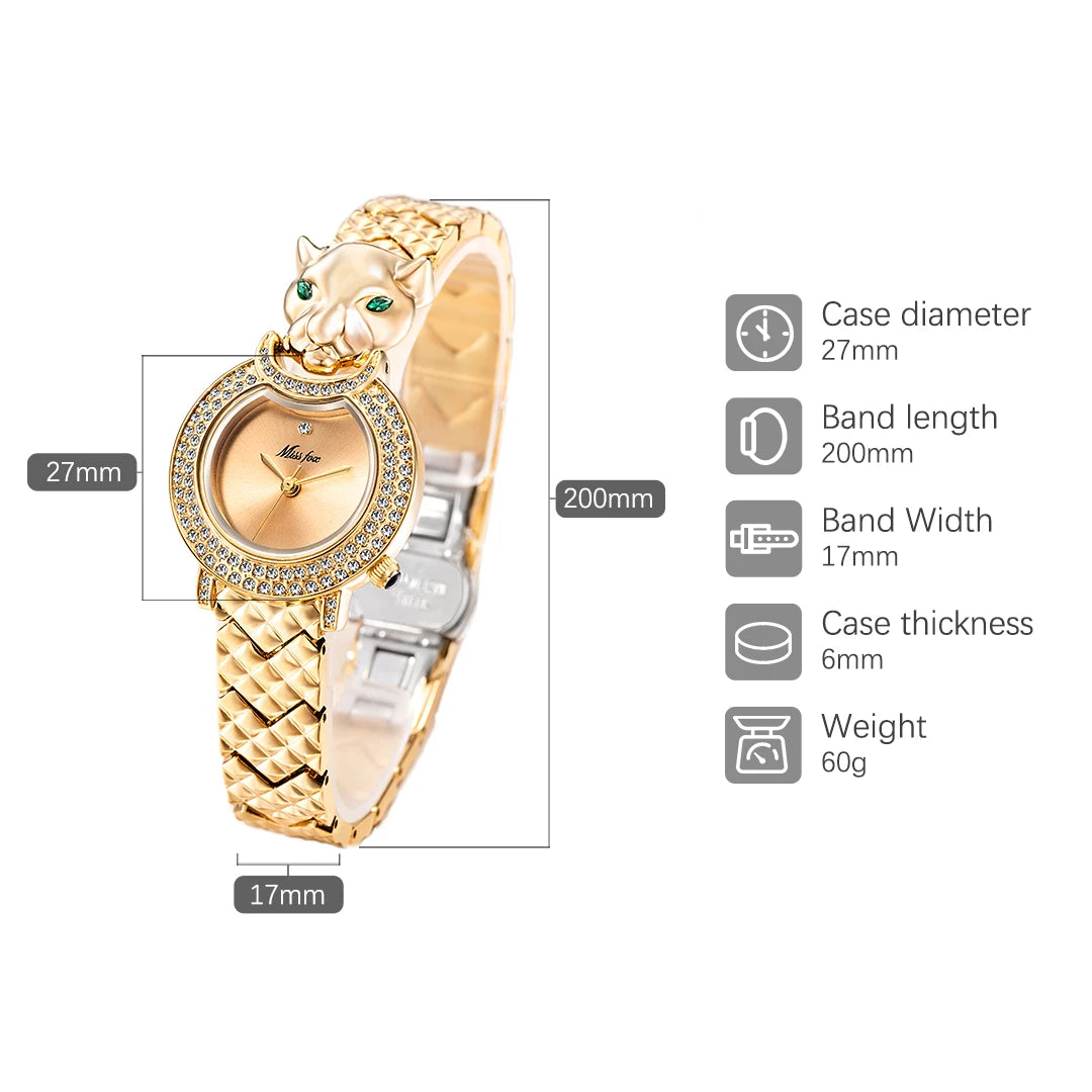 MISSFOX Leopard 3D Bling Diamond Quartz Women Watch Fashion Casual Ladies Watch Female Quartz Gold Watch Jewelry Women Clock