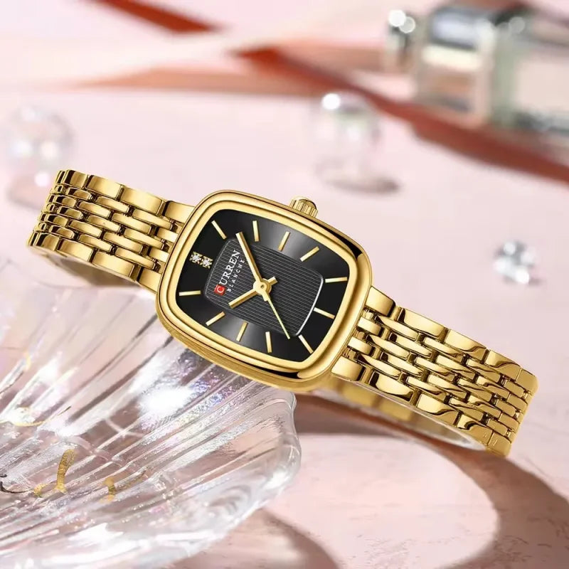 CURREN 9093 Fashion Quartz Women Watch Elegant Square Dial Gold Stainless Steel Strap Waterproof Leisure Ladies Business Watches