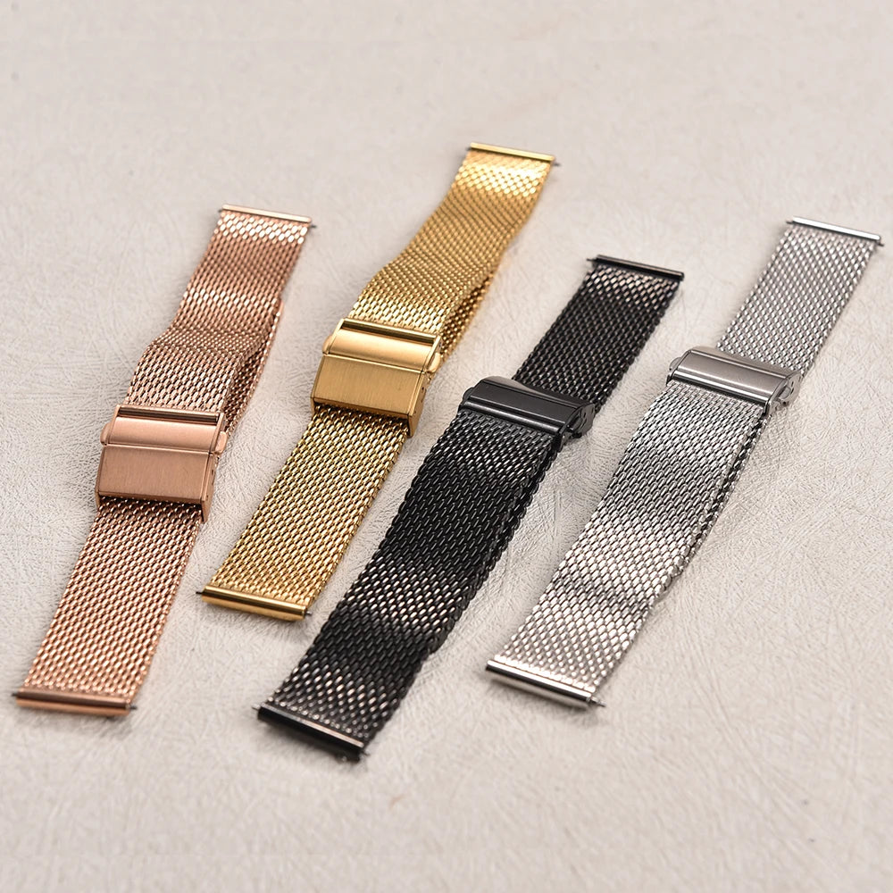 18mm 20mm 22mm Quick Release Mesh Milanese Loop Watch Band Stainless Steel Watch Strap Metal Strap Folding Buckle Wristbands