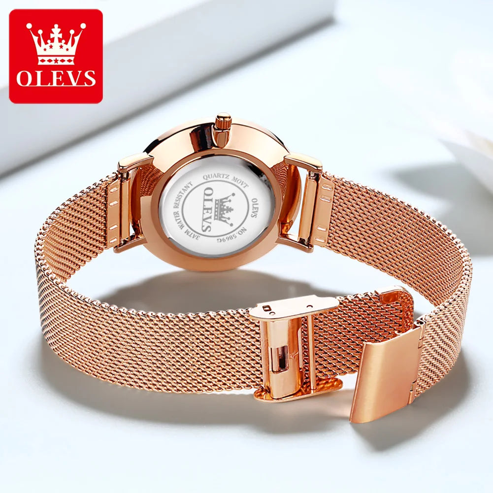 OLEVS Watches For Women Quartz Waterproof Watch Luxury Lady's Watch Stainless Steel Rose Gold Set Gift Box
