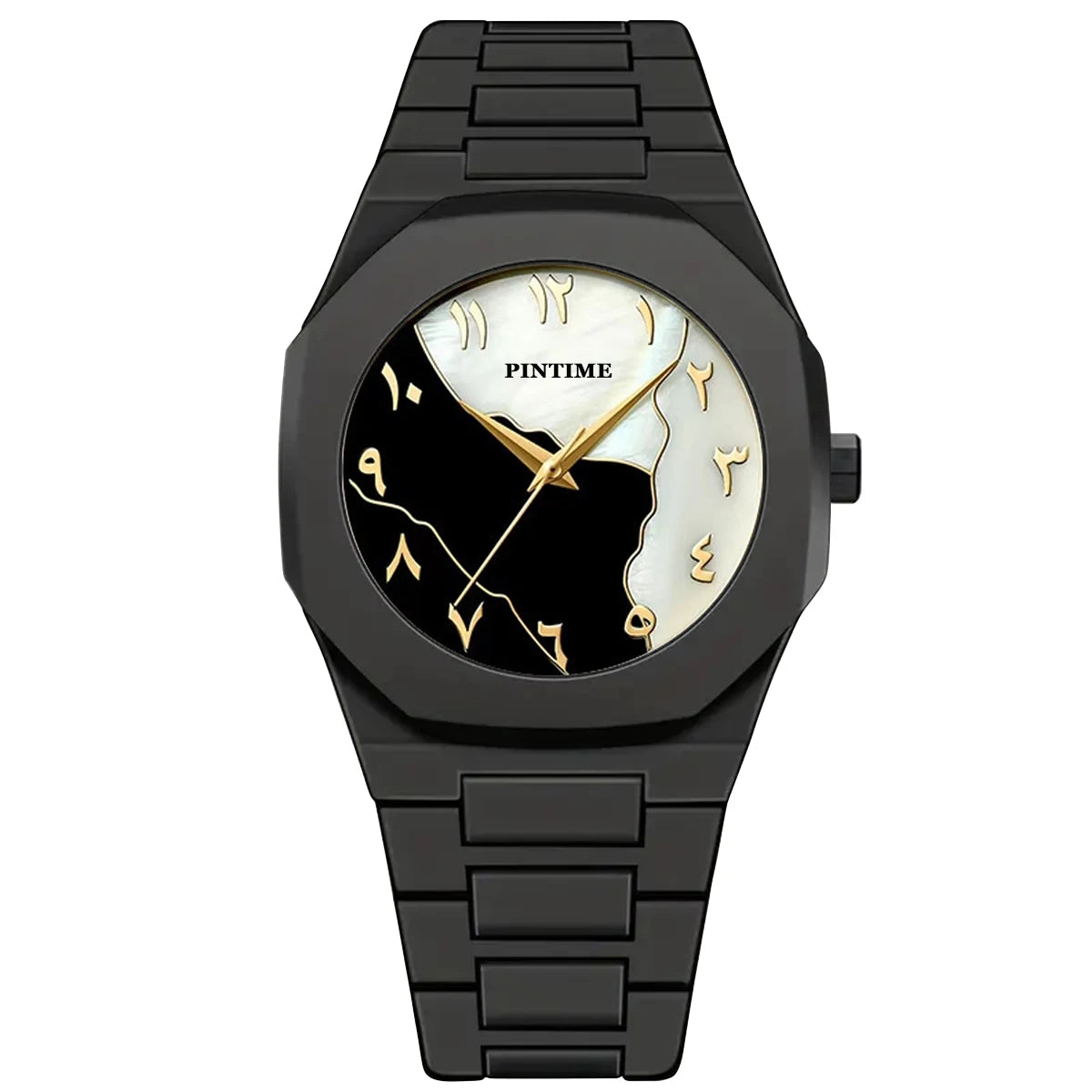 PINTIME New High-End Watches Black Quartz Watch Men's Trend Graffiti Art Quartz Watches Minimalist Business PC Strap