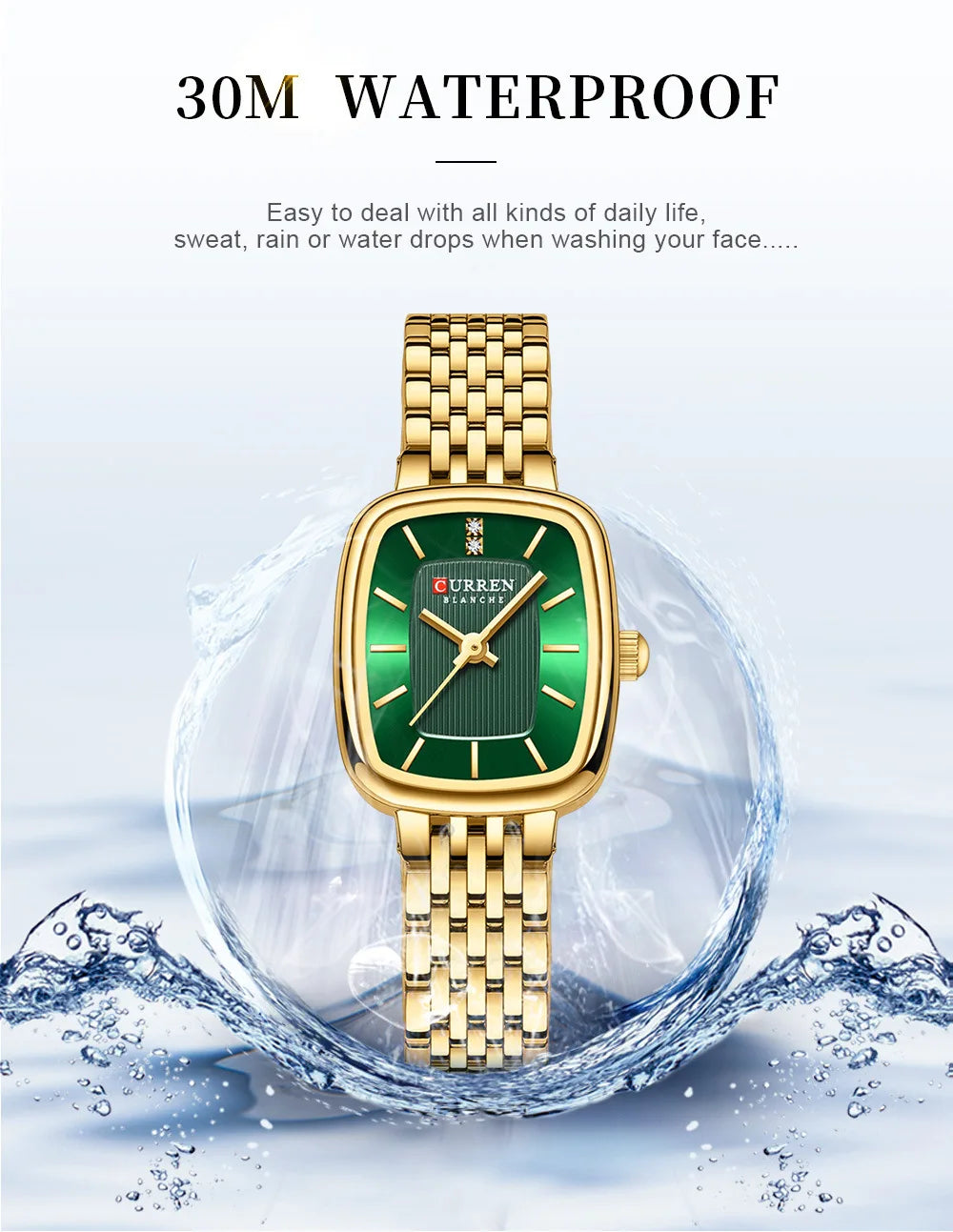 CURREN 9093 Fashion Quartz Women Watch Elegant Square Dial Gold Stainless Steel Strap Waterproof Leisure Ladies Business Watches