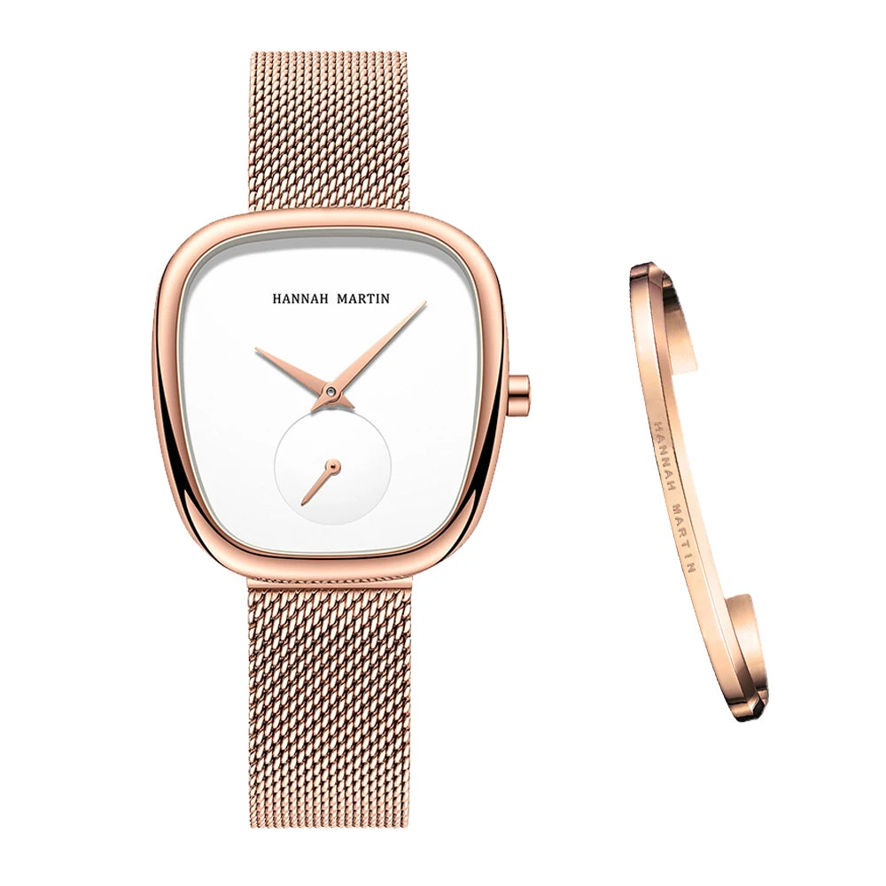 HANNAH MARTIN Brand Original Luxury Women Watch Rose Gold Fashion Stainless Steel Quartz Movement Waterproof Women Dress Watches