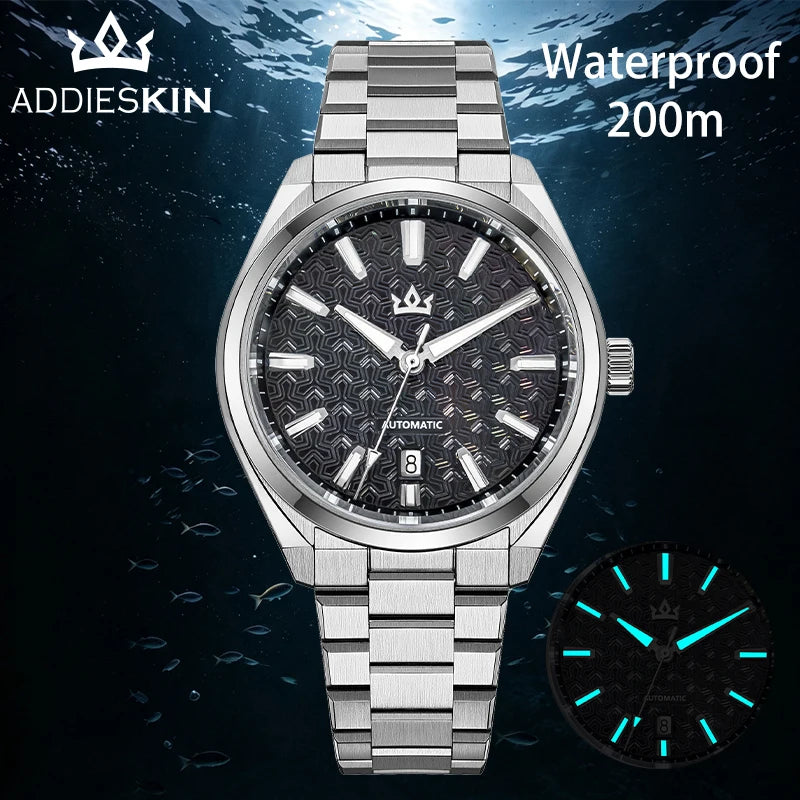 Addieskin K014 Luxury Men Automatic Watch ST2130 Mechanical Movement 40mm 316L Steel Case Cameo Shell Carved Dial 200m Waterproo