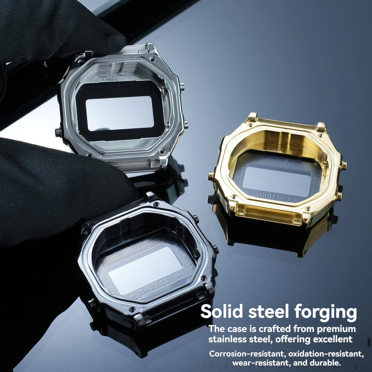 A168 case mod kit Stainless steel metal Bezel watch Case+Strap For Casio A168WG/WA/WGG/WEHA Series Modified Suit watchband+Tool