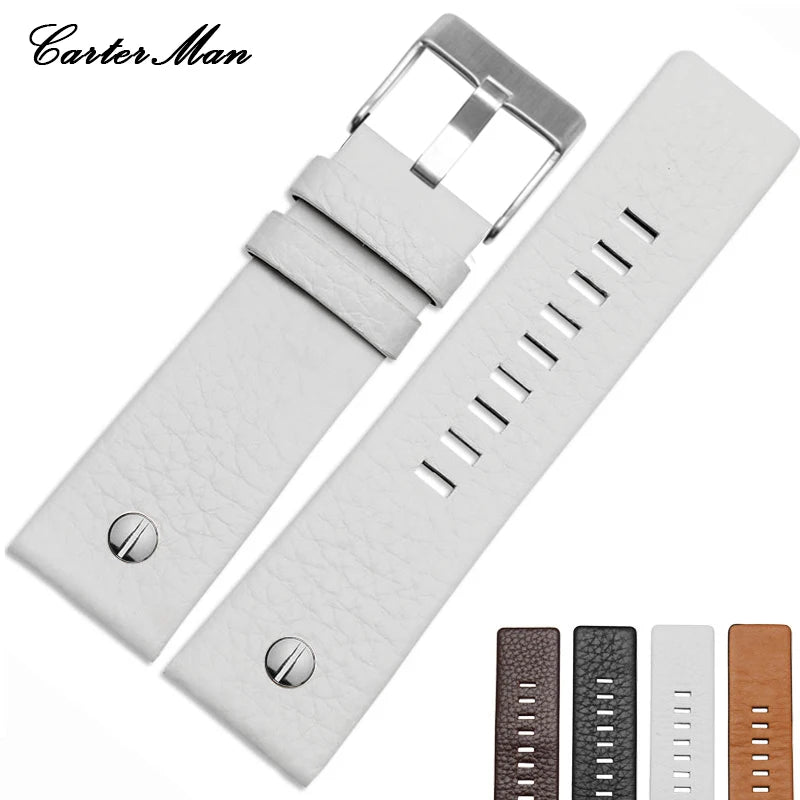 For Diesel Watch Strap Leather Wrist Watch Belt DZ7314 DZ7256 Watchbands 24MM 26MM 28MM 30MM With Rivets Lichee Pattern Bracelet