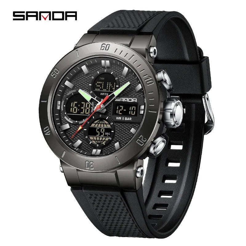 SANDA Chic Sport Men's Watch Orange Silicone Strap Luxury Waterproof Chronograph Quartz Wristwatches Digital Date and Week Clock