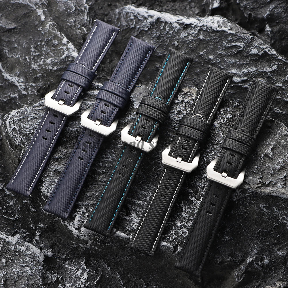 Premium Sailcloth Canvas Watch Strap for Seiko for Panerai for Blancpain 20mm 22mm 24mm Watch Band Black Blue Nylon Men Bracelet