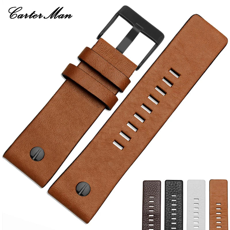 For Diesel Watch Strap Leather Wrist Watch Belt DZ7314 DZ7256 Watchbands 24MM 26MM 28MM 30MM With Rivets Lichee Pattern Bracelet