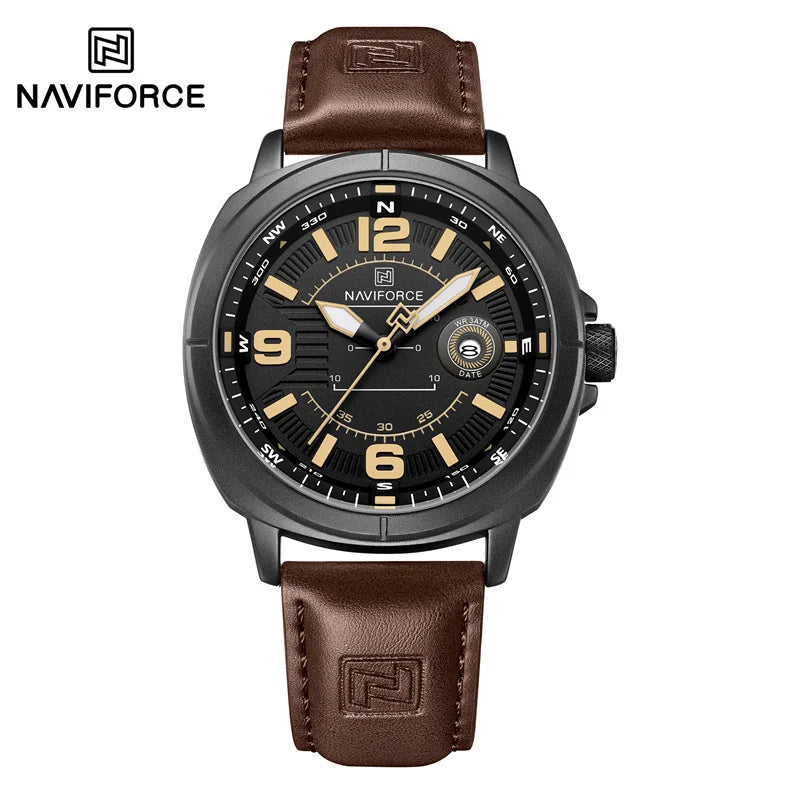 NAVIFORCE Men Quartz Watch 3ATM Waterproof Shockproof Genuine Leather Casual New Style Fashionable Daily Business Wrist Watch