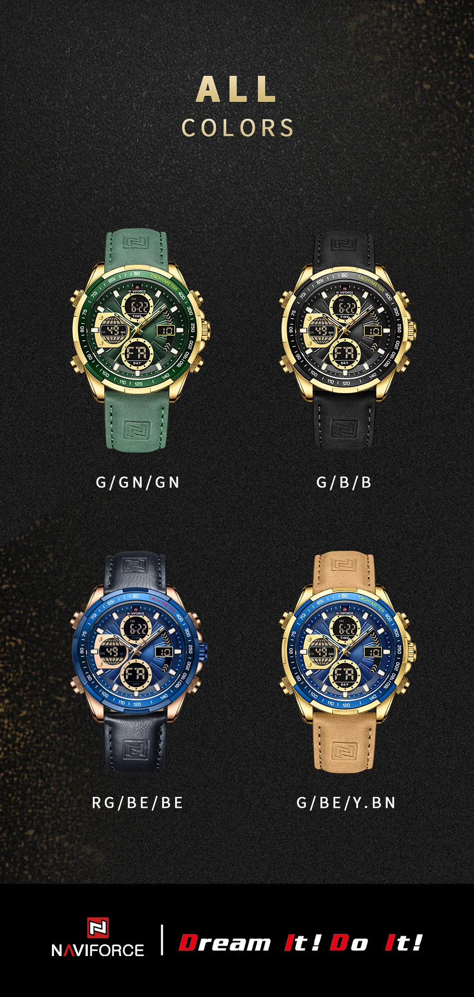 NAVIFORCE New Fashion Multifunctional Men Watches Top Brand Genuine Leather Waterproof Digital Analog Quartz Luminous Male Clock