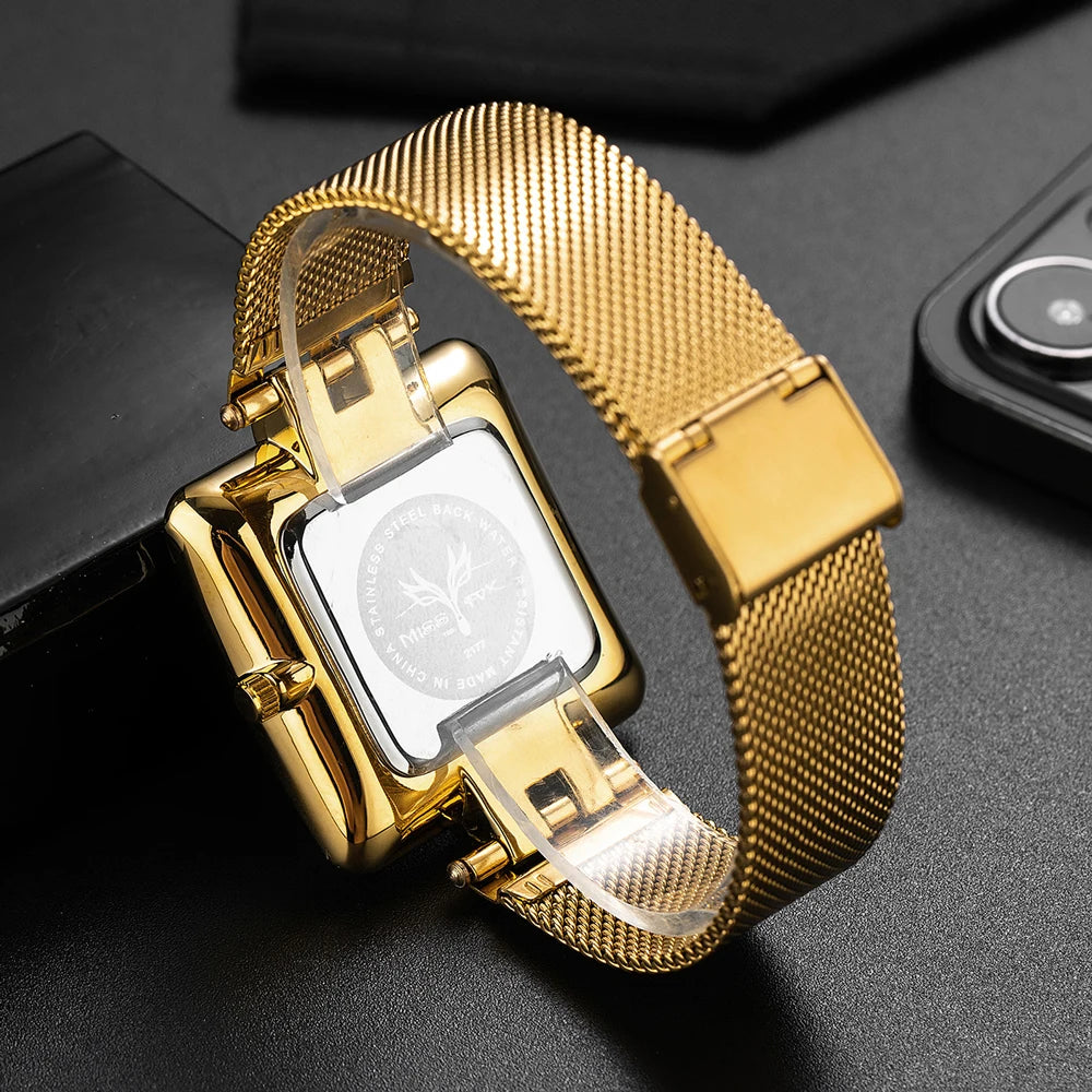 MISSFOX Luxury Brand Wristwatch Minimalist Fashion Quartz Watches Classic Design Square Dial Waterproof Mesh Band Watch For Gift