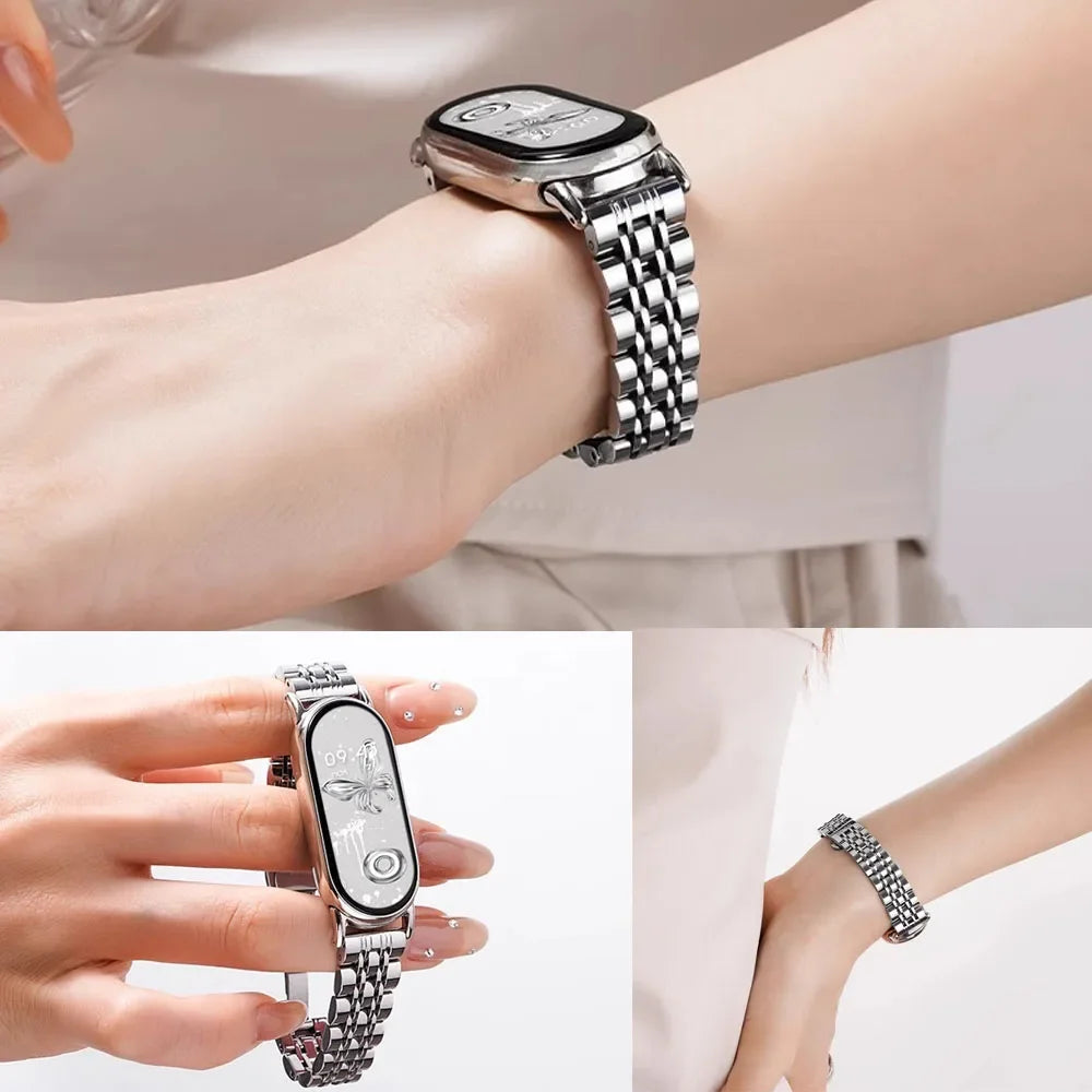 Metal Strap for Xiaomi Mi Band 10/9/8 Stainless Steel Watch Strap Correa for Miband 8/9/10 Replacement Wristband Bracelet Correa