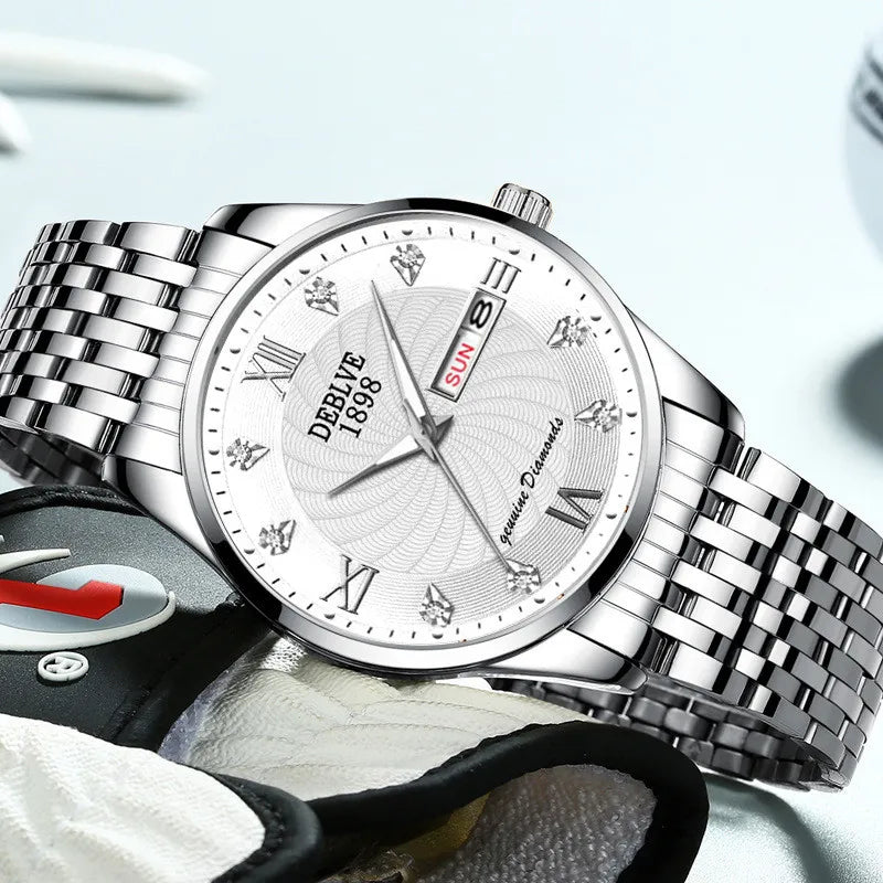 Men's Business Leisure Watch Steel Belt Calendar Night Light Quartz Watch