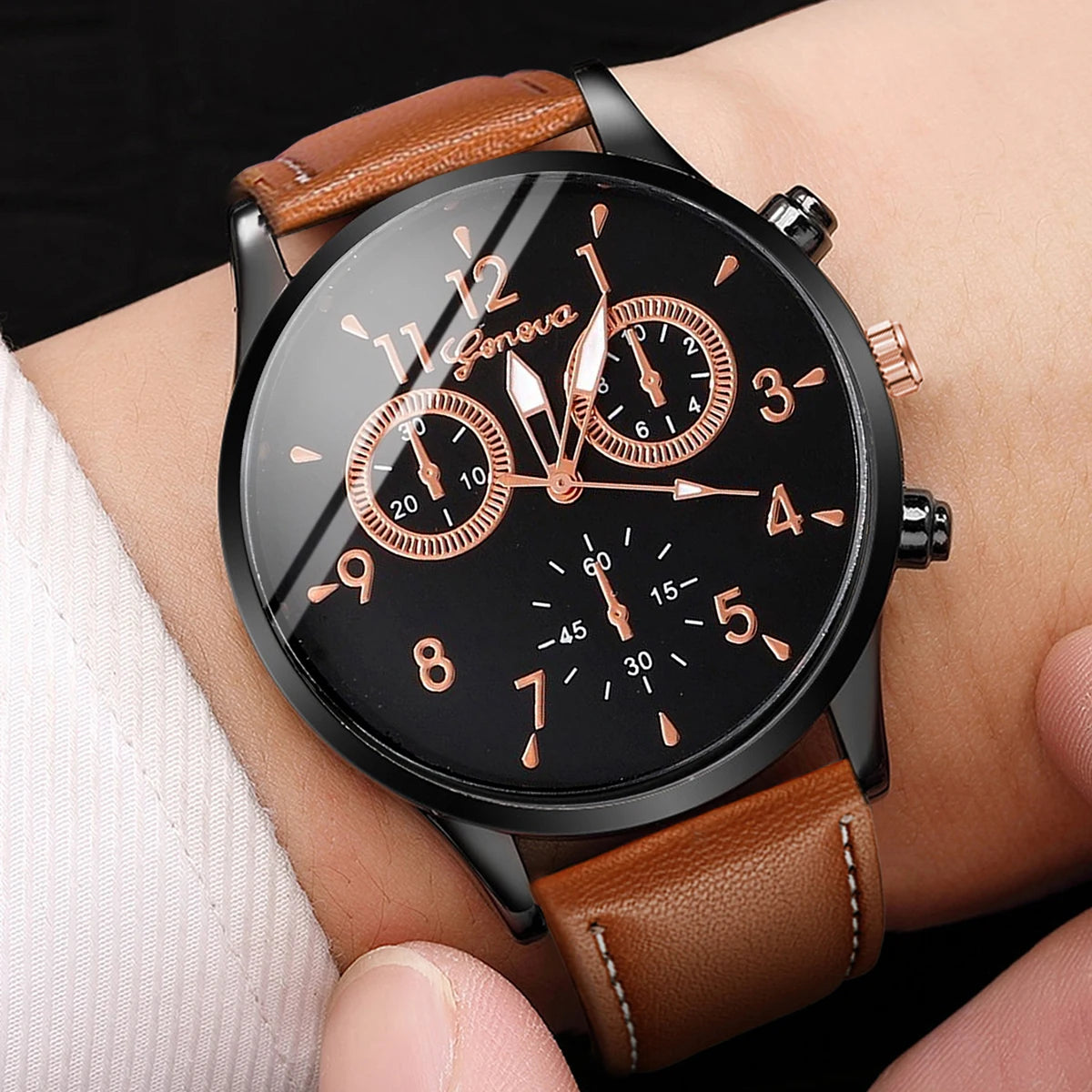 4 Pcs/Set Fashion Men's Casual Watches Men's Leather Bracelet Quartz Watch Man Present Bracelets Set (Without Box)