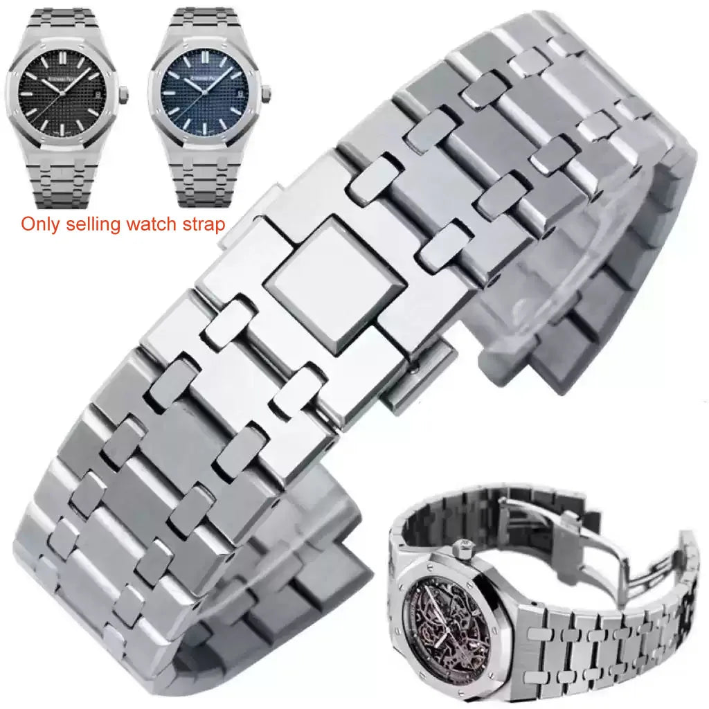 Solid Stainless Steel Watch Band For AP 15400 Audemars Piguet Royal Oak GA2100 2110 Strap Men 26mm Silver Waterproof Bracelet