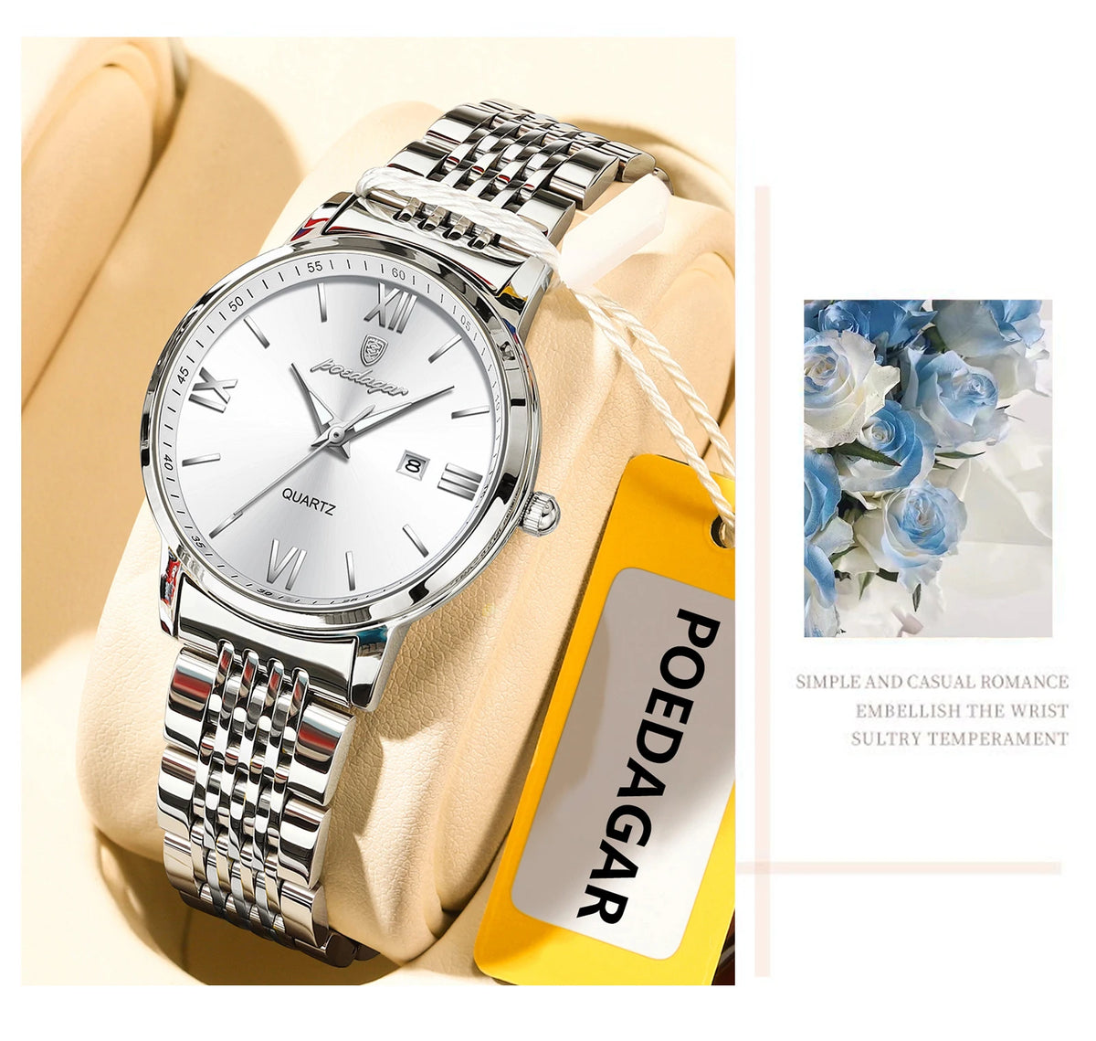 POEDAGAR Original Fashion Watch For Woman Waterproof Luminous Date Ladies Watch Stainless Steel Quartz Business Women's Watches