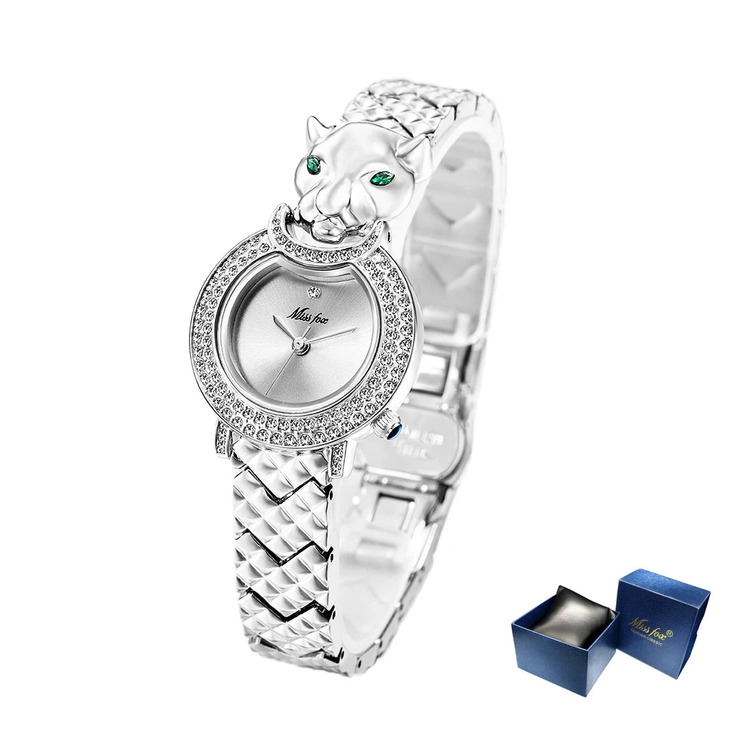 MISSFOX Leopard 3D Bling Diamond Quartz Women Watch Fashion Casual Ladies Watch Female Quartz Gold Watch Jewelry Women Clock